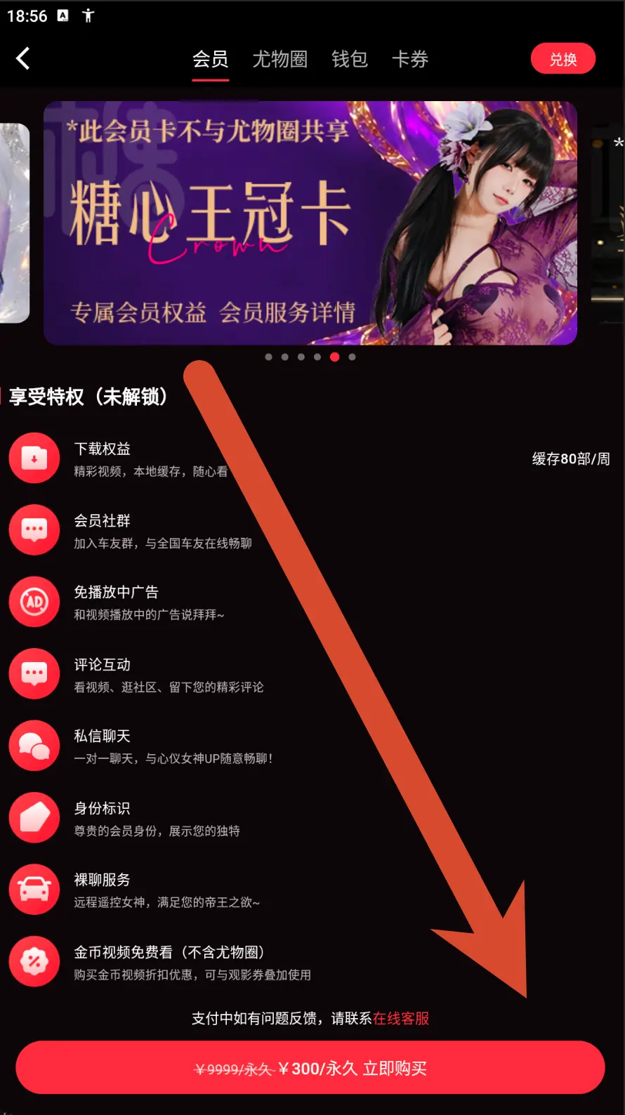糖心王冠卡会员价格界面示例