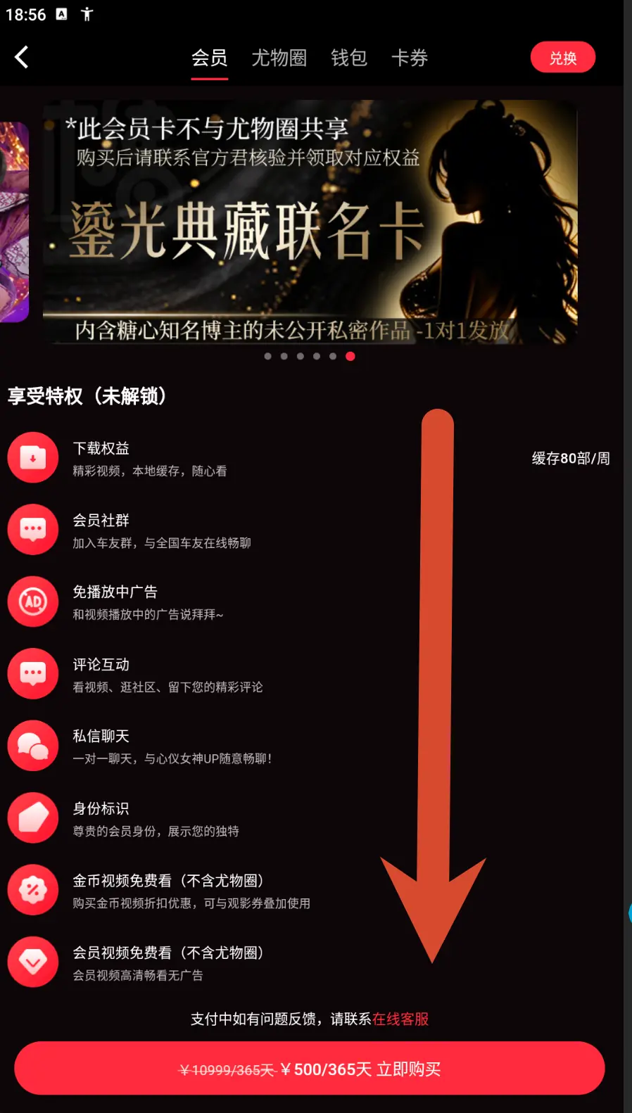 典藏联名卡会员价格界面示例