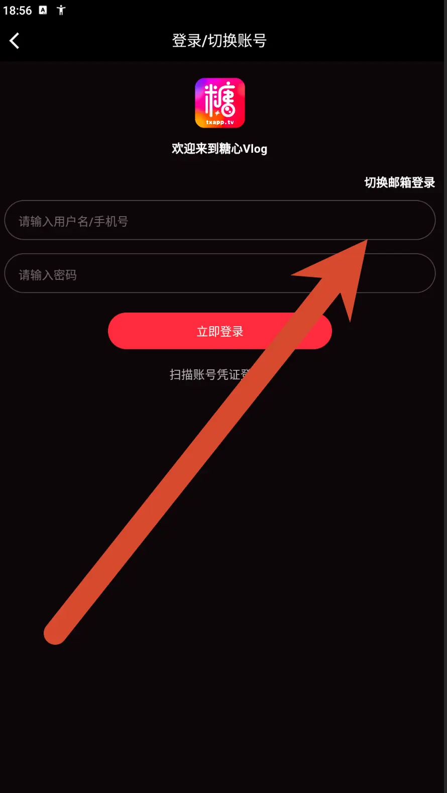 糖心Vlog账号密码登录界面示例