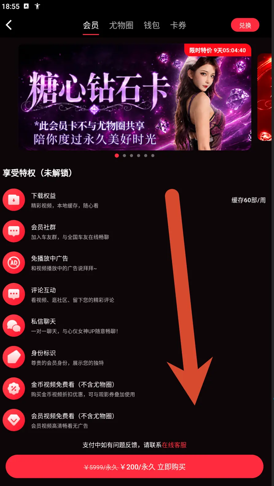 糖心钻石卡会员价格界面示例