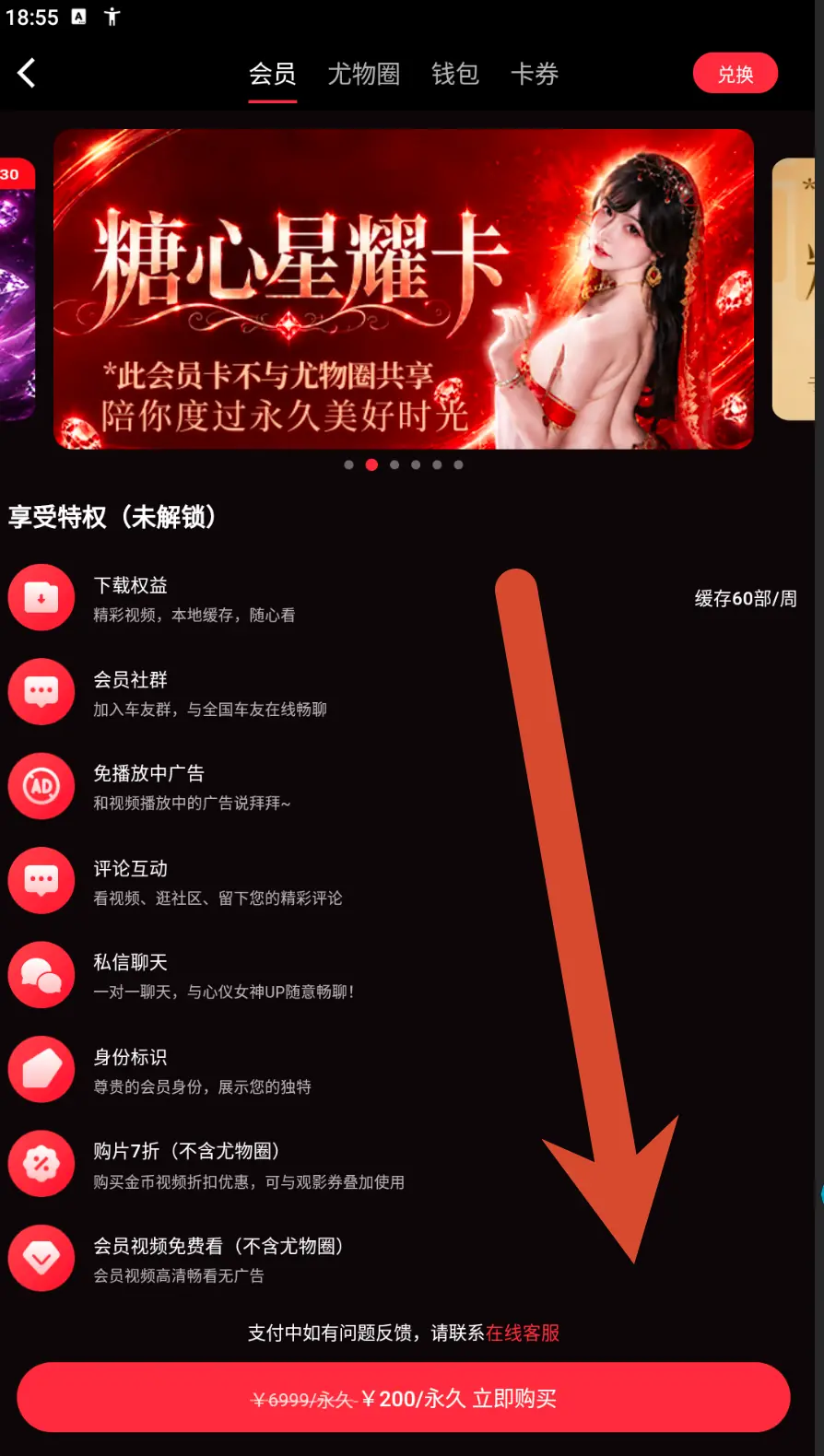 糖心星耀卡会员价格界面示例